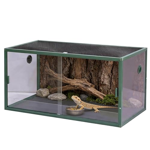 120 Gallon Reptile Enclosure Terrarium, 4x2x2 ft Front Opening Bearded Dragon Tank with Sliding Glass Doors & Screen Top, Stackable Terrarium for Snakes, Lizards Green
