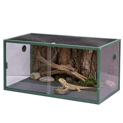 120 Gallon Reptile Enclosure Terrarium, 4x2x2 ft Front Opening Bearded Dragon Tank with Sliding Glass Doors & Screen Top, Stackable Terrarium for Snakes, Lizards Green