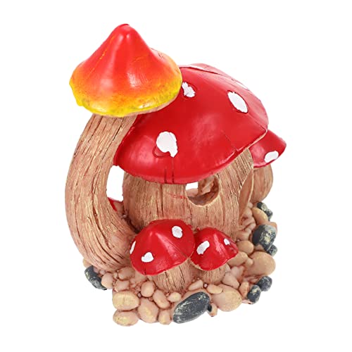 Zerodeko Mushroom House Aquarium Decor Fish Tank Hiding Cave for Shrimp Small Fish Vivid Landscape Ornament Unique Design for Play Natural Breeding Aquarium Hideout Decoration - color: Red