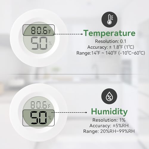 Atogou 2-Pack Mini Hygrometer & Thermometer, Indoor Outdoor Digital Humidity Meter Gauge Temperature, ℉/℃, for Home, Office, Reptile, Car, Greenhouse, Lab, Terrarium, Cellar.. A01 White - color: White 2-pack