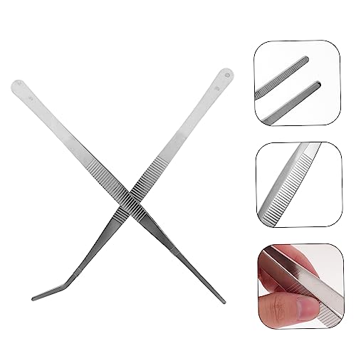 ARTIBETTER Stainless Steel Tweezers 2 Pcs Straight and Curved Nippers 25cm Long Angled Feeding Tongs for Reptile