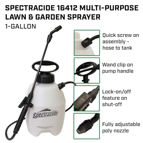 Spectracide 16412 1 Gallon Multi-Purpose Lawn & Garden Poly Tank Sprayer, Made in the USA, Adjustable Cone Nozzle, 1-Pack, Translucent White