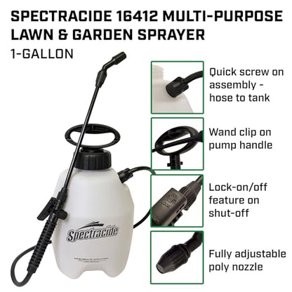 Spectracide 16412 1 Gallon Multi-Purpose Lawn & Garden Poly Tank Sprayer, Made in the USA, Adjustable Cone Nozzle, 1-Pack, Translucent White