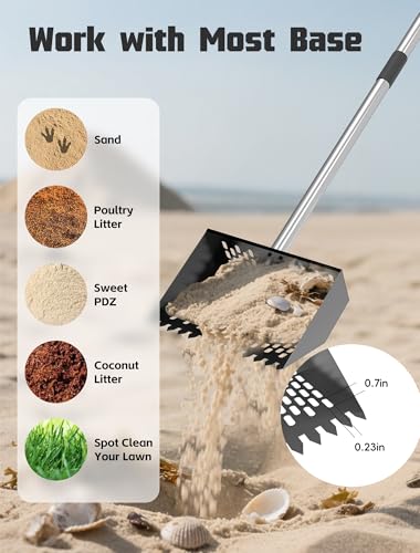 Chicken Poop Scooper & Rake, Metal Sifting Shovel 10" Wide Metal Head, Adjustable Handle to 74", Chicken Coop Scooper with Adjustable Handle for Chicken Coop & Pet Waste Cleaning