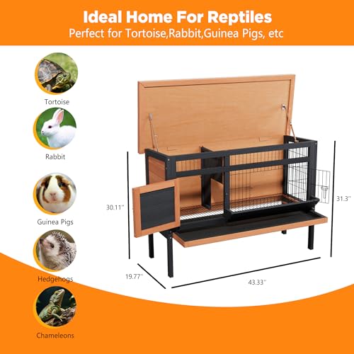 Tortoise Habitat Reptile Enclosure, Wooden Tortoise Enclosure with Open Waterproof Roof, Leakproof Tray & Elevated Legs, Indoor-Outdoor Small Animal Cage for Turtles, Lizards & More