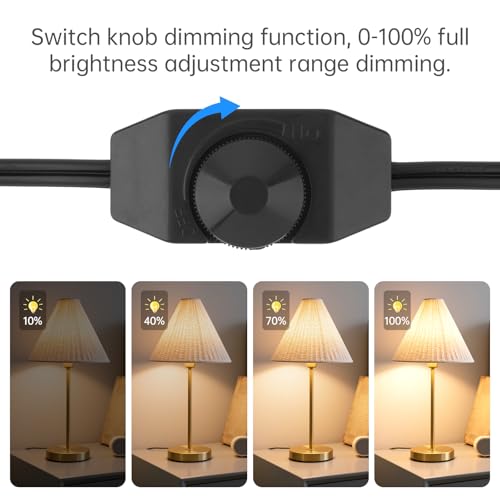 RTNLIT Lamp Dimmer Plug Switch Extension Cord for Dimmable Indoor Outdoor String Lights Halogen Incandescent (6Ft, Black)