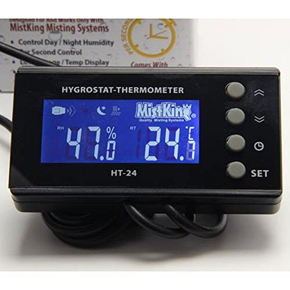 MistKing – Hygrostat/Thermometer Controller (24V DC) | Control Day/Night Humidity | Per Second Control | Low Voltage/Temp Display | Quick-On Function | HT-24