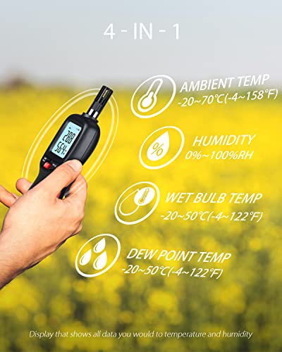Wintact Digital Temperature and Humidity Meter, Thermometer Hygrometer Monitor with Dew Point and Wet Bulb Temperature, Backlight, Max/Min Value, Data Hold, Store 1000 Group of Data for Indoor Outdoor