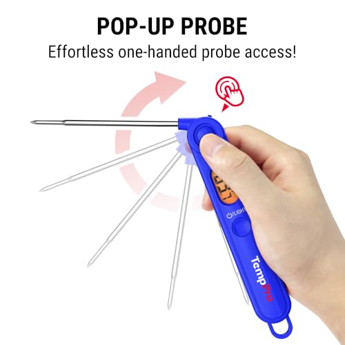 TempPro TP03B Digital Meat Thermometer for Cooking, Instant Read Thermometer with Backlight, Kitchen Food Thermometer for Grill Smoker BBQ Oil Deep Fry Candy Bread Coffee (Previously ThermoPro) - color: Blue