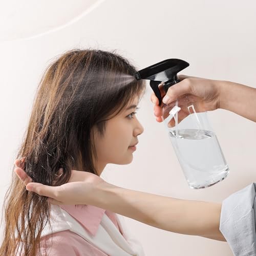 UUJOLY 17 oz Plastic Spray Bottle Trigger Empty Spray Bottles Clear Refillable Container for Water, Essential Oils, Hair, Cleaning Products, Adjustable Head Sprayer and Stream, Clear, 2 Pack - color: Clear + Black, size: 2 Pack/500ml