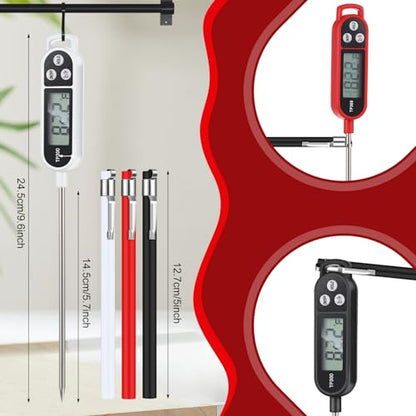 Copkim 6 Pcs Meat Food Thermometer Food with Probe Water Liquid Instant Read Digital Thermometer Kitchen Cooking Supplies for Cooking BBQ Milk Yogurt (Black,White,Red) - color: Black, White, Red