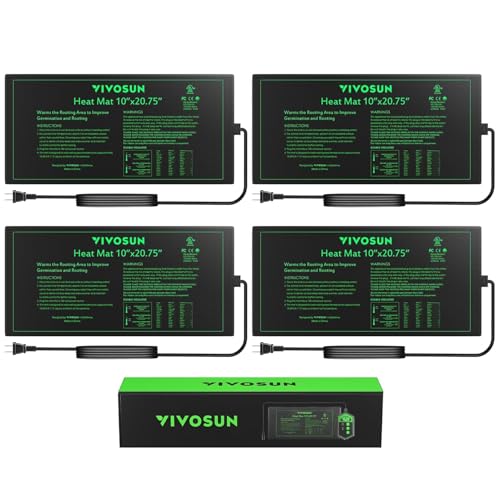 VIVOSUN 4-Pack 10" x 20.75" Durable Waterproof Seedling Heat Mat, UL & MET-Certified Warm Hydroponic Heating Pad for Germination, Indoor Gardening, Greenhouse - style: 10" x 20.75", 4 Pack