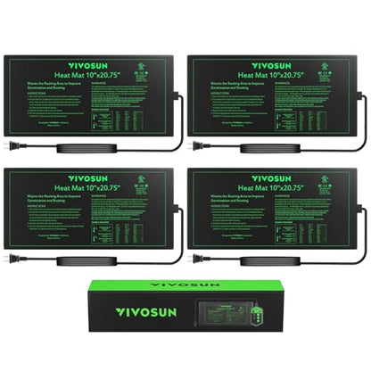 VIVOSUN 4-Pack 10" x 20.75" Durable Waterproof Seedling Heat Mat, UL & MET-Certified Warm Hydroponic Heating Pad for Germination, Indoor Gardening, Greenhouse - style: 10" x 20.75", 4 Pack