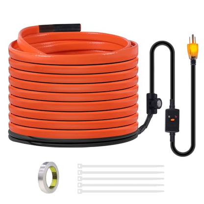 60FT Heat Tape for Water Pipes Freeze Protection IP65 Waterproof 8W/FT 110V BDDFOTO Heat Cable With GFCI Protection and Thermostat,Self-Regulating Pipe Heater for Roof/RV/Water Storage Tank - style: 60 FT
