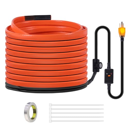 80FT Heat Tape for Water Pipes Freeze Protection IP65 Waterproof 8W/FT 110V BDDFOTO Heat Cable With GFCI Protection and Thermostat,Self-Regulating Pipe Heater for Roof/RV/Water Storage Tank - style: 80 FT