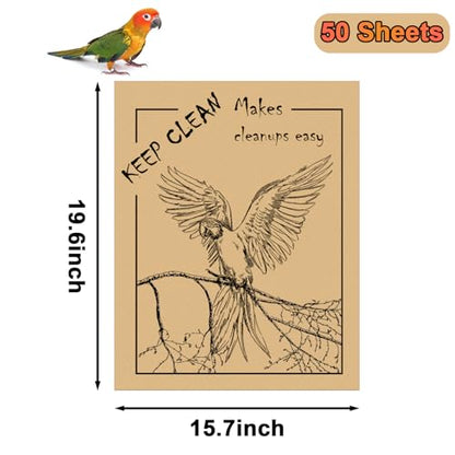 50PCS Disposable Bird Cage Liners 19.6x15.6 Inch Absorbent Precut Paper Pads for Parrots & Small Birds - Cage Bottom Protectors with Quick Cleanup Design