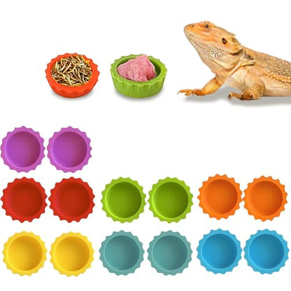 14 PCS Crested Gecko Food Dish, Reusable Small Reptile Feeding Cups, Gecko Food & Water Bowl 7 Colors
