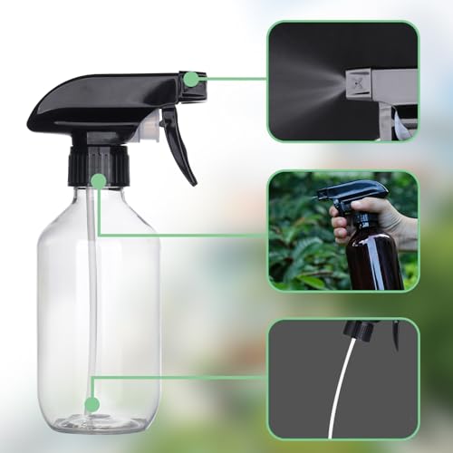 Spray Bottles 2 Pack 10oz Empty Squirt Bottle Plastic Refillable Containers | Fine Mist Water Spray Bottle with Adjustable Nozzle BPA Free Small Spray Bottle for Cleaning, Plants, Pet Training, Hair - color: clear+brown