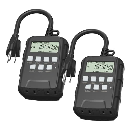 BN-LINK 7 Day Outdoor Heavy Duty Digital Programmable Timer, Outdoor Timer Outlet Waterproof, Grounded Electrical Outlets for Christmas Lights Lamps Ponds, 1875W 1/2HP, ETL Listed-2PACK - size: 2 Pack