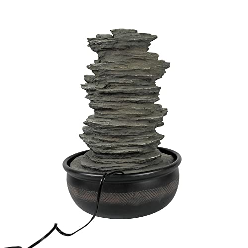 15.7” High Rock Falls Tabletop Water Fountain with LED Lights - 5-Tier Indoor Relaxation Waterfall Fountain, Small Cascading Water Feature for Home and Office Decor Gray-1