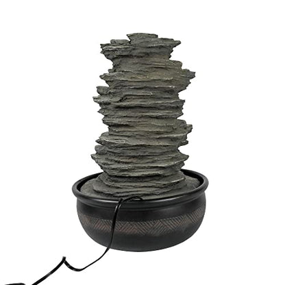 15.7” High Rock Falls Tabletop Water Fountain with LED Lights - 5-Tier Indoor Relaxation Waterfall Fountain, Small Cascading Water Feature for Home and Office Decor Gray-1