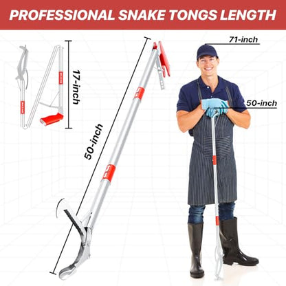 Likorlove 50" Collapsible Snake Grabber Tongs, Stainless Steel Snake Catcher Tool with Wide Jaws & Non-Slip Handle – Humane Reptile Handling Tool for Home, Yard & Outdoor Safety - color: Red