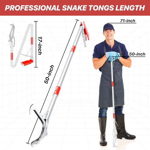 Likorlove 50" Collapsible Snake Grabber Tongs, Stainless Steel Snake Catcher Tool with Wide Jaws & Non-Slip Handle – Humane Reptile Handling Tool for Home, Yard & Outdoor Safety - color: Red