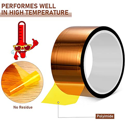 Outus 2 Pcs Rolls of Heat Tape High Temperature Polyimide Tape 500 Fahrenheit Degree Heat Resistant Adhesive Film for Soldering Electrical Works 3D Printing (2''X 108ft)