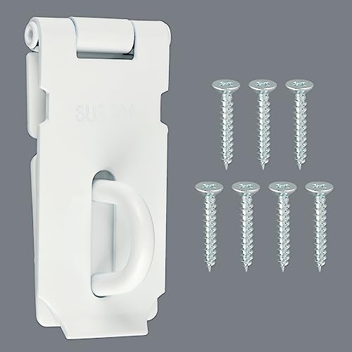 Alise Door Hasp Latch Lock,3 Inch SUS 304 Stainless Steel Safety Packlock Clasp Hasp Lock Latch with Fixing Screw for External Doors Window Cabinet Pet Cage, MS9W-3C - color: White, size: 3 Inch