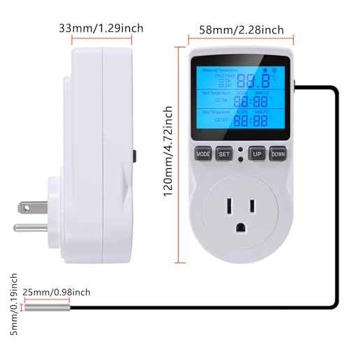 UMLIFE 1Pack Digital Temperature Controller Thermostat Timer - Reptile Thermostat Controller Day Night Timer 110V 15A Temperature Controlled Outlet Plug Heating Cooling Control with Sensor - style: 1PCS