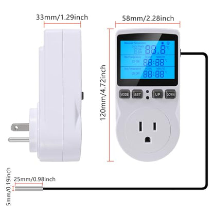 UMLIFE 2Pack Digital Thermostat Temperature Controller Electric Digital Thermostat Heating Cooling Control Mode Timer 1800W 120V 15A Greenhouse Heater with Thermostat Backlit Display - style: 2PCS