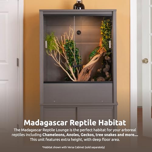 New Age Pet® Madagascar Vertical Reptile Lounge Habitat, (30" L x 24" W x 36" H) Arboreal Chameleon Cage Made with ECOFLEX®, Non-Toxic & Eco-Friendly Materials, Quick & Easy Assembly - color: Grey