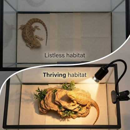 Black Reptile Heat Lamp with 13.8 in Flexible Gooseneck, Timed Dimming Switch, Sturdy Plastic Clip, US Connector, for Lizards, Turtles, Tortoises, Other Pet Reptiles