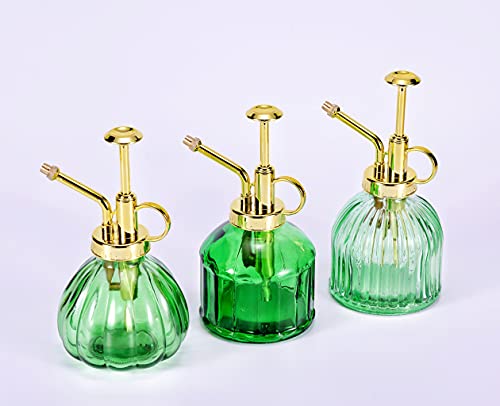 Glass Plant Mister Spray Bottle, 6.5" Green Glass Water Spray Bottle with Gold Top Pump Small Watering Can, Small Plant Sprayer Mister for Indoor Outdoor House (Green+Gold A) - style: Green+Gold A