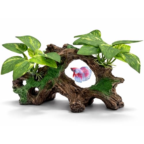 Aquarium Decorations Cave Silk Aquarium Plants Betta Fish Tank Decor Ornament, Soft & Safe Fish Tank Accessories, Goldfish Bowl Decor Artificial Driftwood - color: F Driftwood Cave Silk Plants