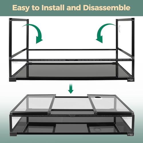 70 Gallon Full Glass Reptile Tank, 40" x 20" x 20" Quick Fold Reptiles Enclosure with Waterproof Base, Top Screen Ventilation, Front Opening Large Terrarium for Bearded Dragon, Ball Python, Snake - size: 40" x 20" x 20"