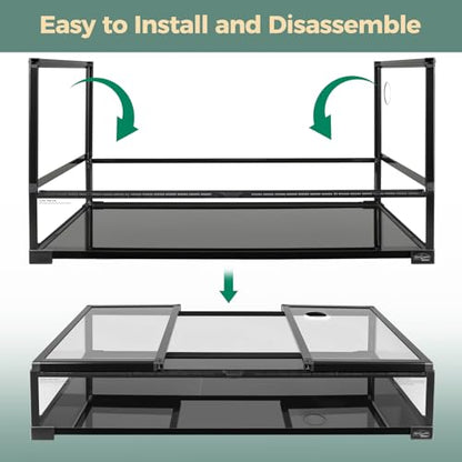 70 Gallon Full Glass Reptile Tank, 40" x 20" x 20" Quick Fold Reptiles Enclosure with Waterproof Base, Top Screen Ventilation, Front Opening Large Terrarium for Bearded Dragon, Ball Python, Snake - size: 40" x 20" x 20"