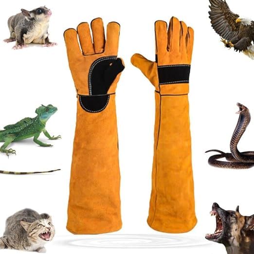 Animal Handing Gloves Bite Proof,Leather Welding Gloves,Multipurpose Puncture Proof Glove for Dog,Cat,Reptile,Snake - color: Yellow+black, size: 17.7 inches