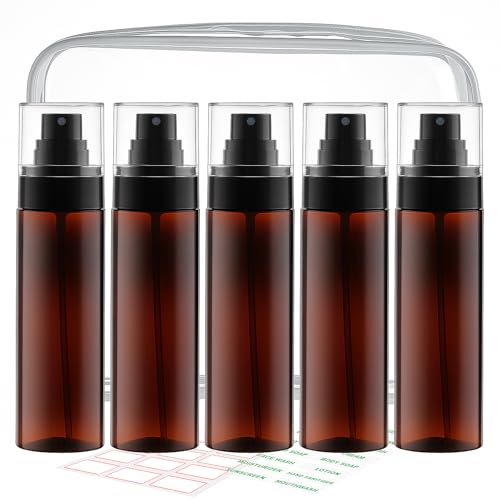 Cosywell 5 Pack Fine Mist Spray Bottles 3.5oz/105ml Leak Proof Mister Spray Bottle Refillable Plastic Hair Spray Bottle for Perfume Skincare Toners Water Cosmetics (Brown) - color: B-Brown