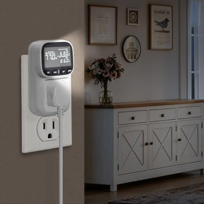 Temperature Controller 15A/1800W, Digital Timer Thermostat Outlet for Greenhouse, Reptile Tank, Heat Mat, Seedlings, Brewing, Aquarium, CyclicTiming/Countdown, VA Display,-40°F~210°F - color: White, size: White