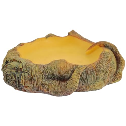 VANZACK Bearded Dragon Water Dish Reptile Feeding Bowl Imitation Wood Grain Basin Lizard Drinking Tray