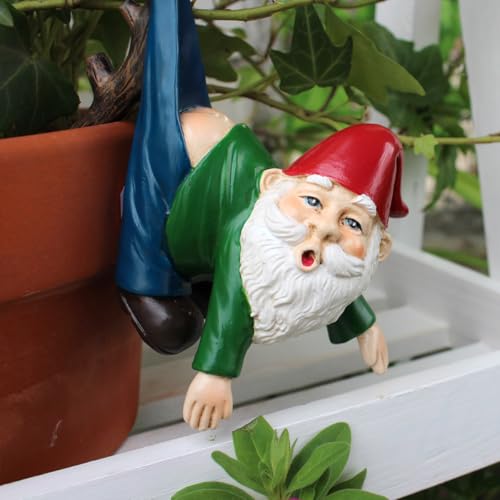 OwMell Garden Decor Statue Flower Pot Hugger, Outdoor Figurine Planter Hugger for Flowerpot, Patio, Balcony, Porch, Yard, Lawn Ornament Outdoor Decor Gifts Plant Decoration - Gnome - style: Hanging Gnome