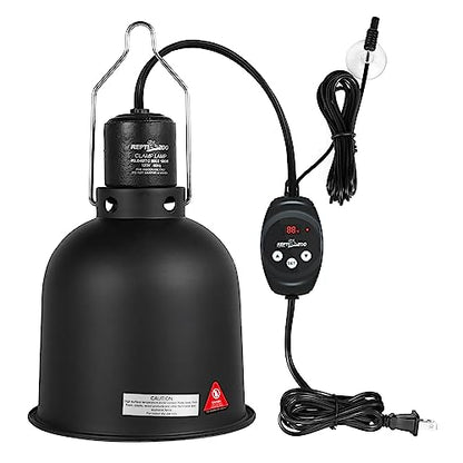 REPTI ZOO 5.5 Inch Deep Dome Reptile Light Fixture with Dimming Heat Lamp Temperature Controller & 75W Reptile Heat Lamp Infrared Heat Emitter Red Heat Lamp and UVA Daylight Basking Spot Light