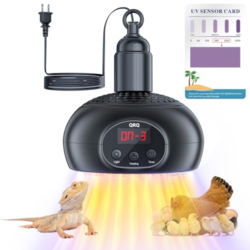 QRQ Chicken Coop Heater, 200W-350W-500W Reptile Heat Lamp with UVA UVB Dimmable Light 3-6-9-12H Timer, Chicken House Dog House Greenhouse Heater Outdoor,for Dog Cats Reptile Bird - color: Black