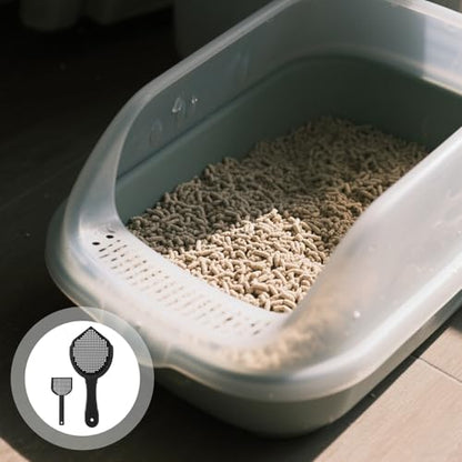 Beavorty 2pcs Cat Litter Box Scoop Set, Sturdy Plastic Slotted Poop Shovel with Small Holes for Fine Litter Sifting, Ergonomic Handle for Easy Cleaning of Cat and Reptile Waste