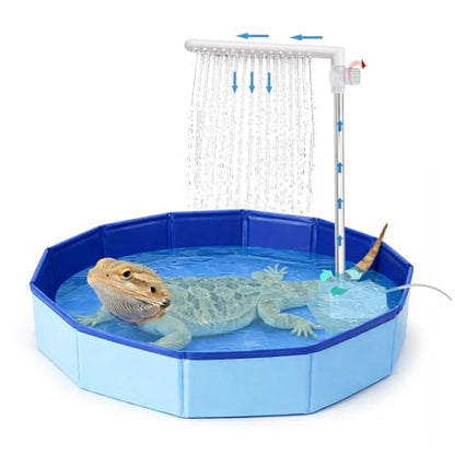 Large Electric Bearded Dragon Pool, with a Faucet and an Adjustable Flow Control Valve, Electric Bathtub for Bearded Dragons, Bearded Dragon Reptile Water Fountain, Bearded Dragon Accessories Bathtub