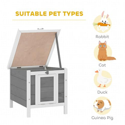 PawHut Small Wooden Rabbit Hutch Bunny Cage Guinea Pig Cage Duck House Dog House with Openable & Waterproof Roof, for Rabbits, Chickens, Ducks, Gray - color: Grey