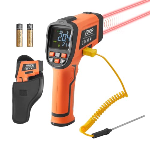 VEVOR Infrared Thermometer, -22℉ to 2192℉ Dual-Mode IR Thermometer Gun with K-Type Thermocouple, Dual Laser Heat Temperature Gun Non-Contact for Cooking Griddle Engine Industrial Use (Not for Human) - color: Orange -22°F~2192°F(-30℃~1200℃)