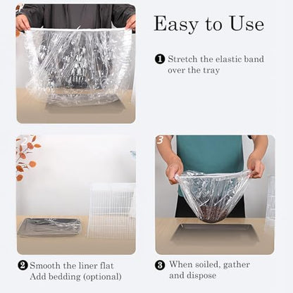 50 Pcs Disposable Small Animal Cage Liners, Pet Tray Liner Bags Leak-Proof PE Plastic Film Cover for Rabbit Guinea Pig Hamster Chinchilla Hedgehog Bird Cage & Litter Pan – Quick Cleanup (59 in) - size: 59 in