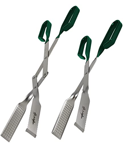 Grill Tongs for Steaks - 2-Pack 17" & 13" Professional Kitchen and Outdoor Grilling Utensil Set (Green) - color: Green 2X Steak Tongs